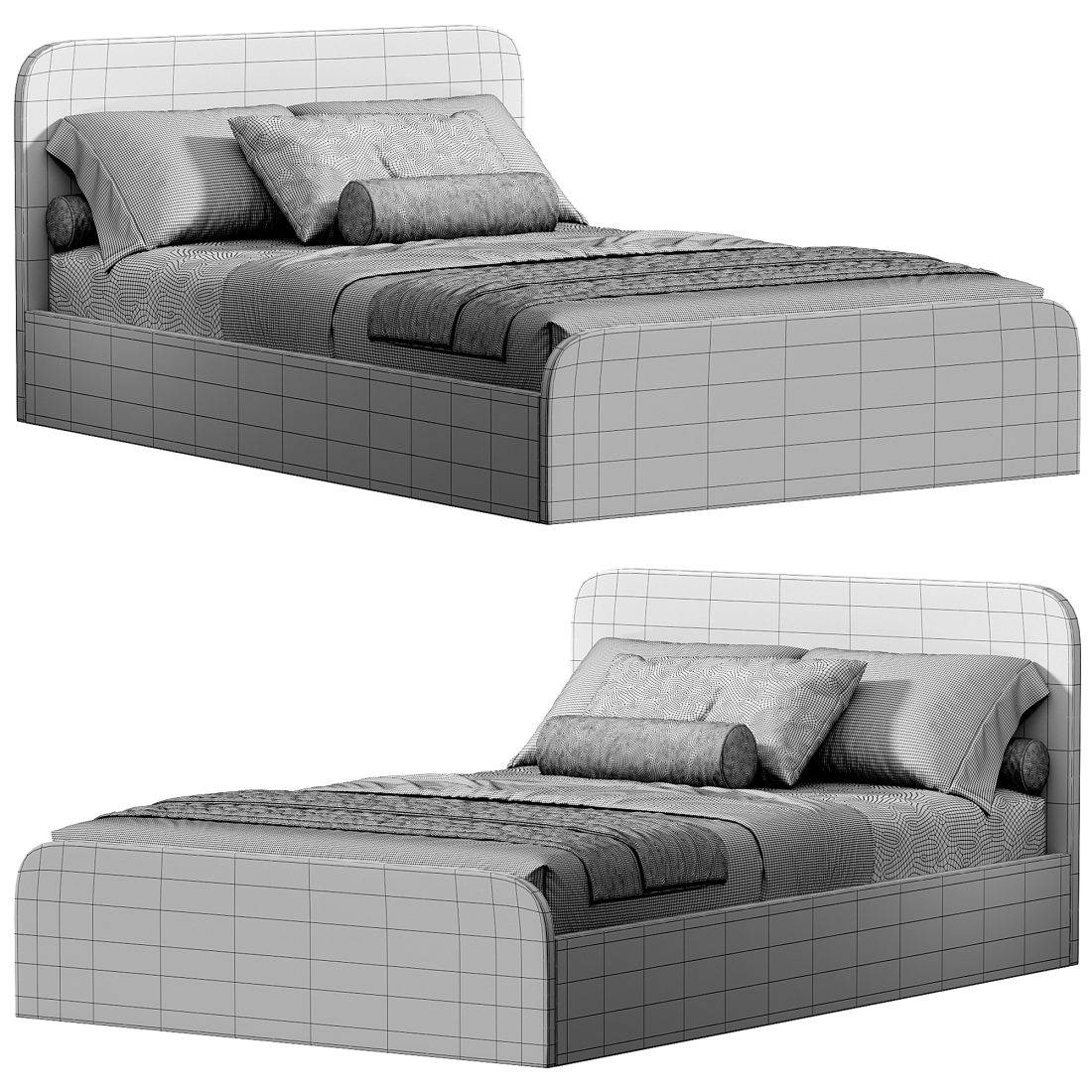 Modern Wood Panel Included Bed By Litfad - 3D Model for Corona