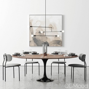 Oval Tulip Walnut Dining Table Set
