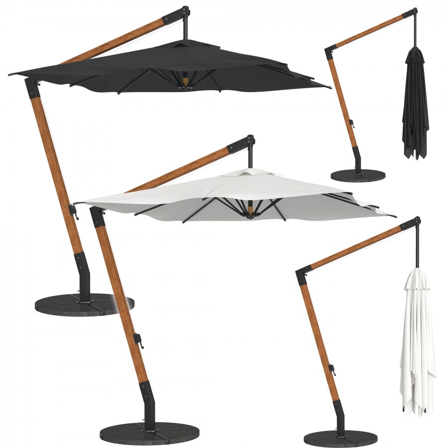 cantilever patio umbrella base 10 ft Steel Crank-lift Cantilever Umbrella With Weighted Base