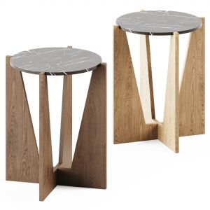 Miro Black Marble End Table With Natural Wood Base