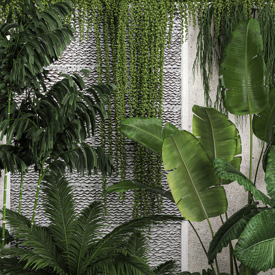 Garden And Tropical Flowerbed With Hanging Plants 3D Model for VRay | CGMood