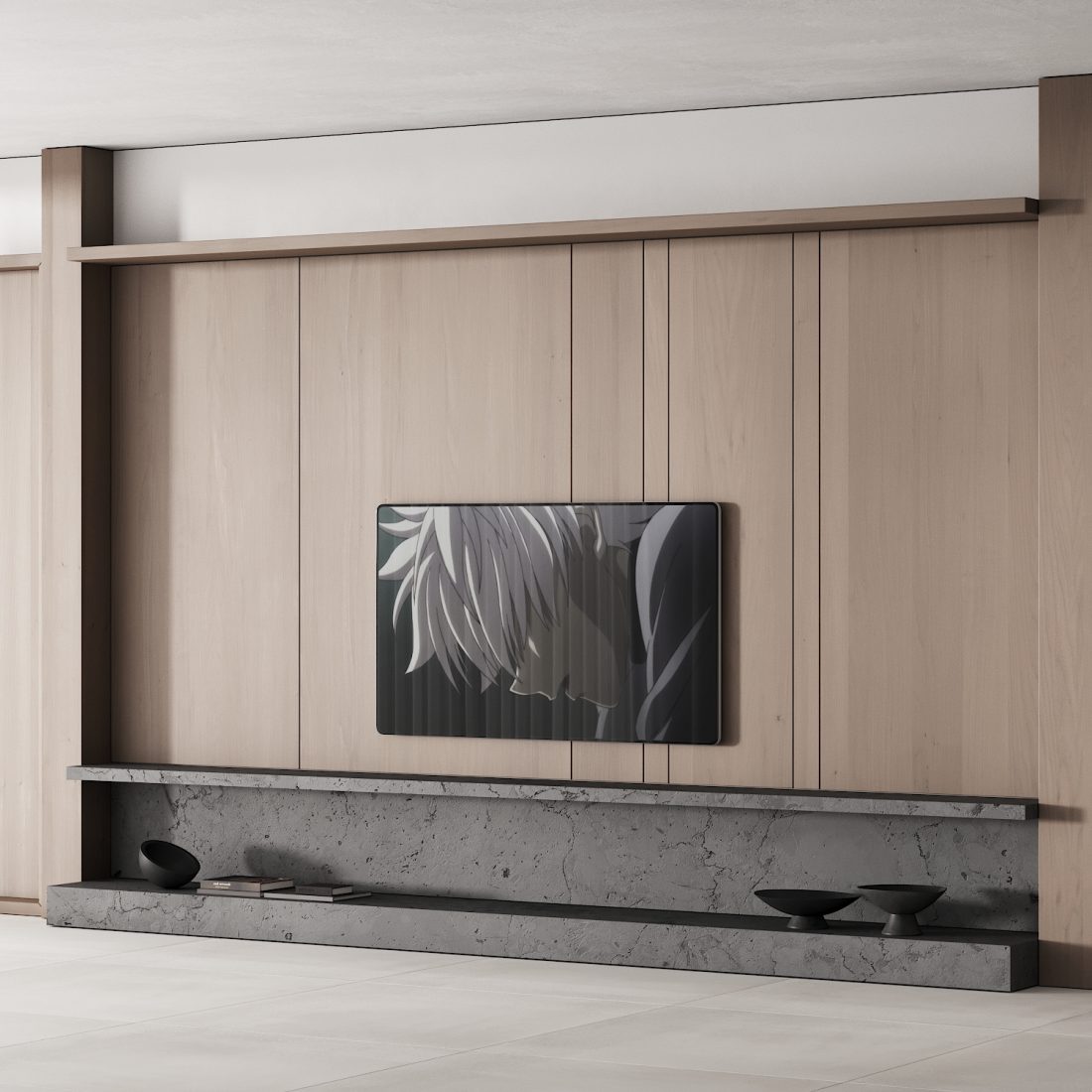 149 Tv Wall Kit 01 Modern Japandi Oak Wood 01 - 3D Model for VRay, Corona