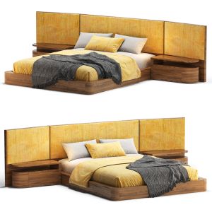 Milano Natural Walnut Wood Upholstered Queen Bed