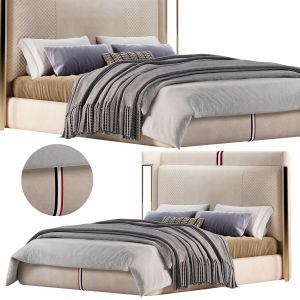Beige Microfiber Leather Upholstered Bed With Wing