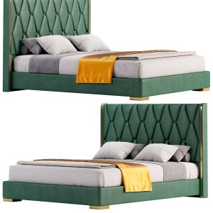 Queen Upholstered Platform Bed Green Low Profile B