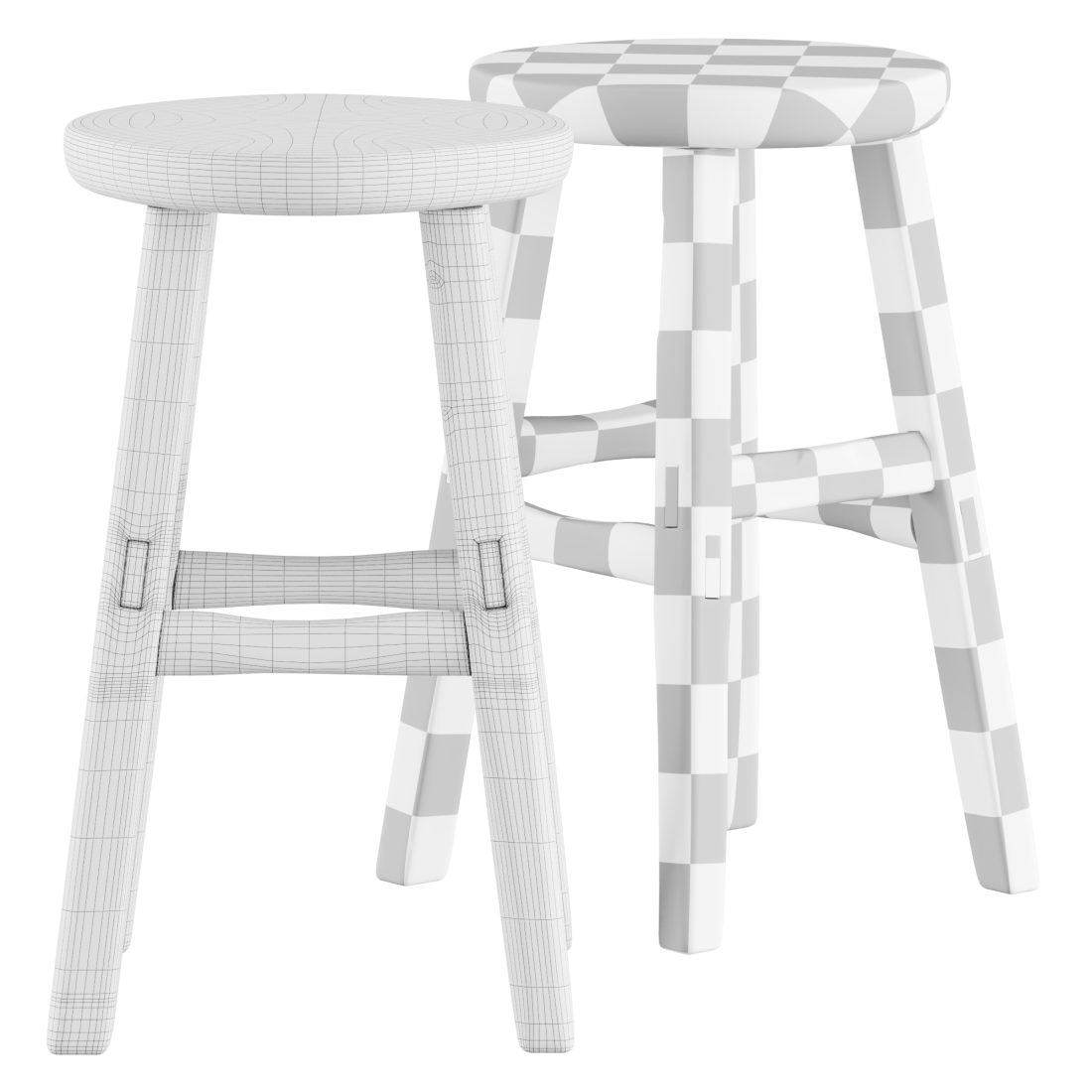 French Wooden Stool Or Side Table - 3D Model for Corona