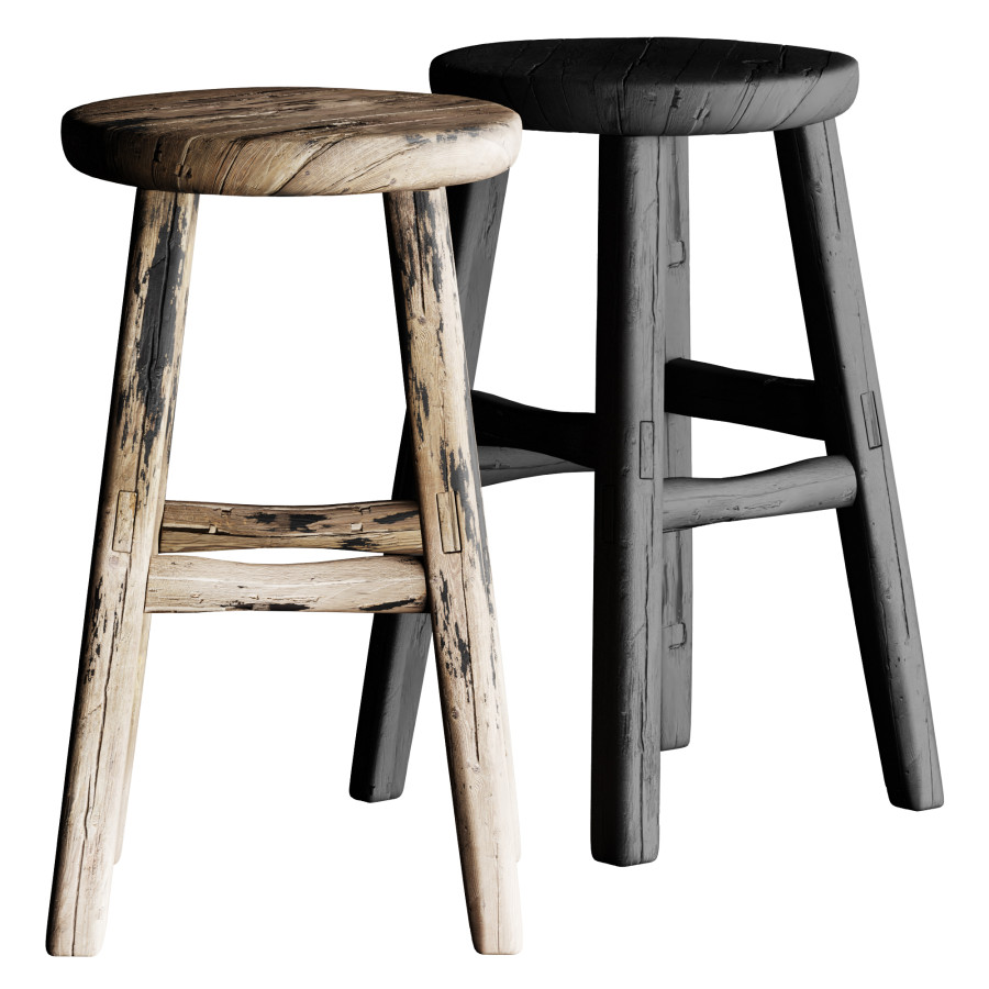 French Wooden Stool Or Side Table - 3D Model for Corona