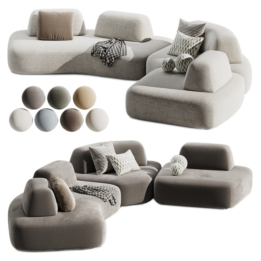 【週末セール】【3Dアート】KOMPOSITION 607 Tabasco Right Hand Modular Corner Sofa 393 Cm 3D Model for Corona
