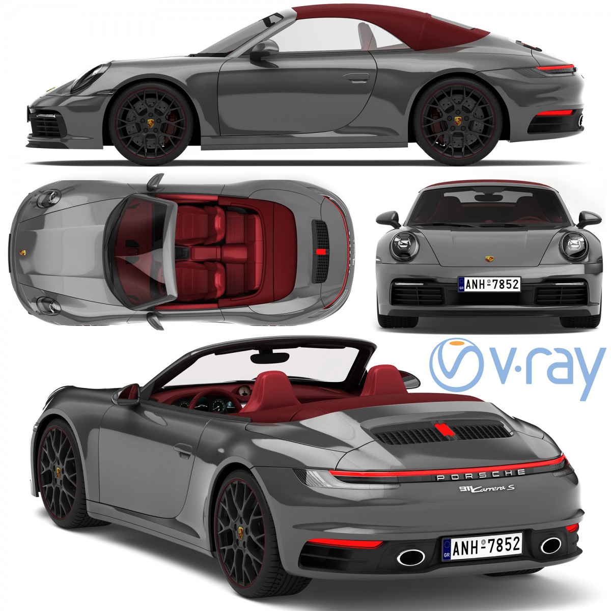 Porsche 911 Carrera Cabriolet 2019 - 3D Model for VRay, VRay