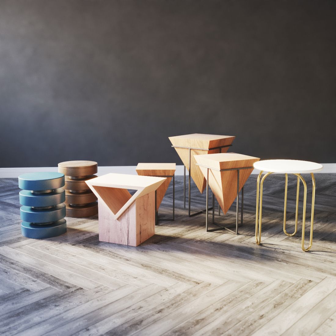 Side Tables . Set 04 (3d-model) - 3D Model for Corona