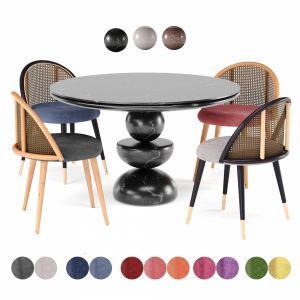 Dining Set 5- Rattan Chairs By Marble Table