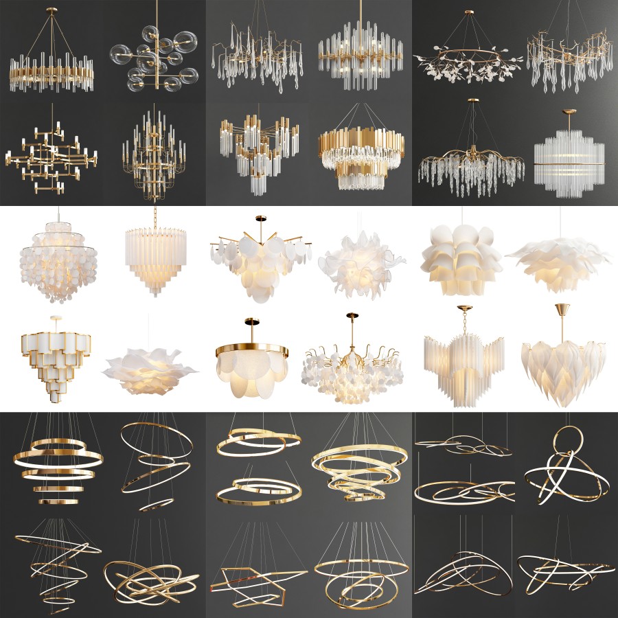 Chandelier Collection 001 - High Quality 36 Type L - 3D Model for VRay