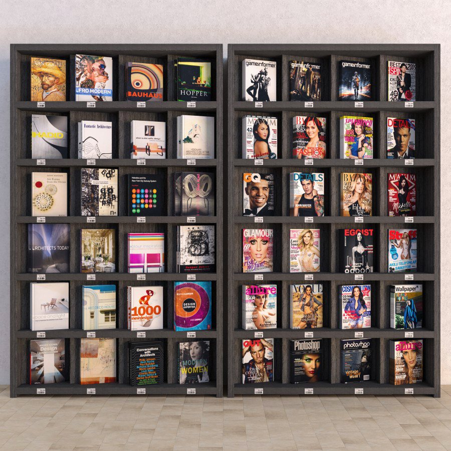 Virtual Magazine Racks Display Racks With Books And Megazines - 3D Model for Corona