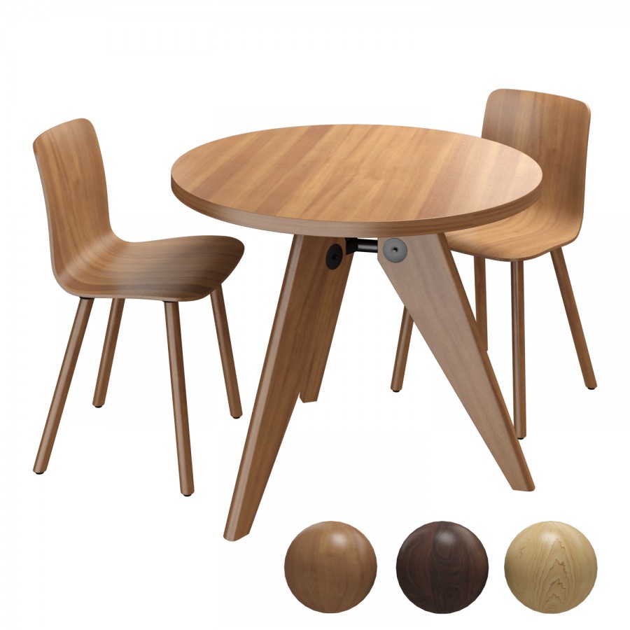 Vitra Gueridon Table & Vitra Hal Ply Wood Chair - 3D Model for VRay
