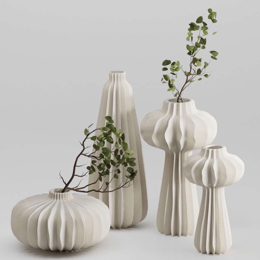 Vase Set 01-lithos Vases 3D Model for Corona, VRay | CGMood