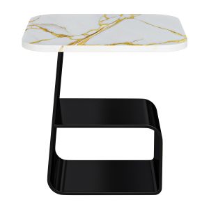 Modern Square Stone End Table With Black Steel Ped