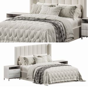Emilie Upholstered Fabric Wing Headboard Bed