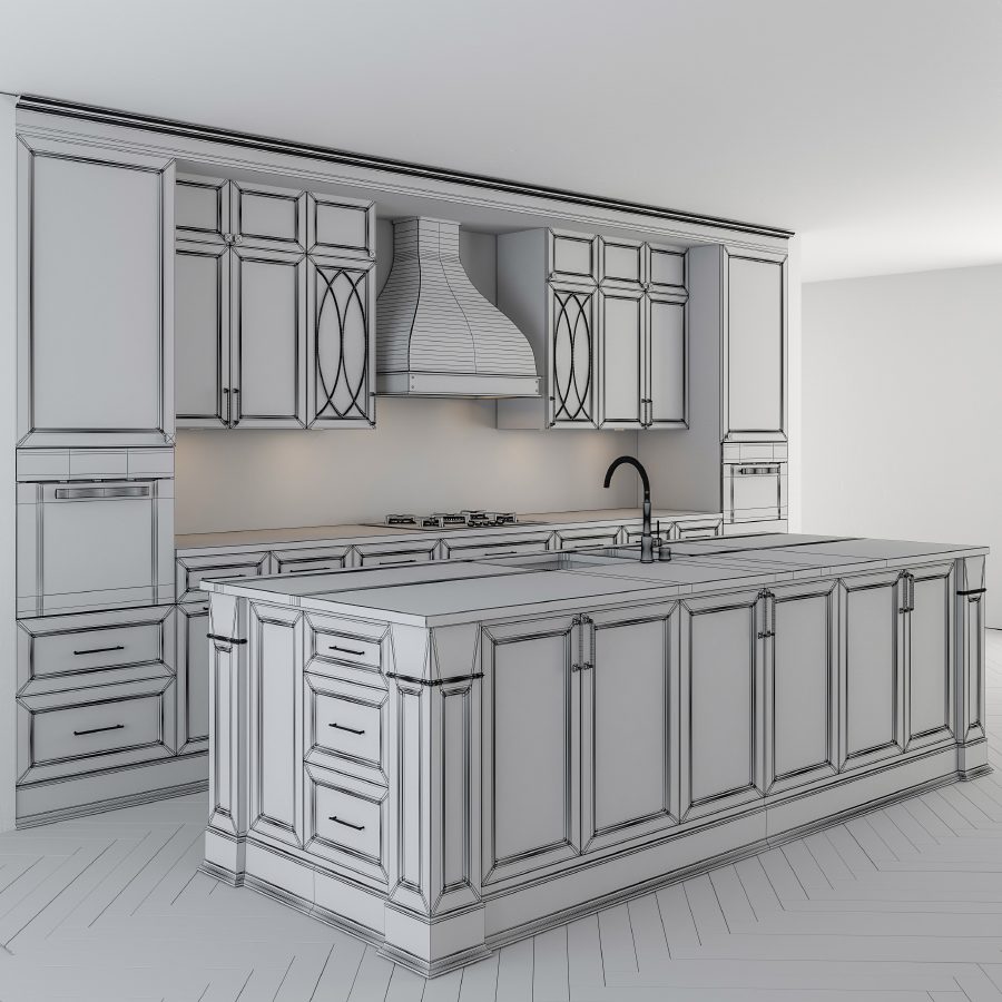 Kitchen Neo Classic With Island - 3D Model for VRay, Corona