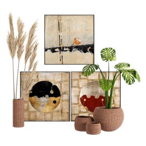 Decor Set -no9- Vase Baskets By 3 Art Frames
