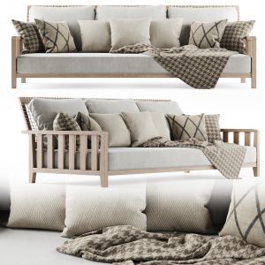 Three Seater Wooden Garden Sofa With Plaid