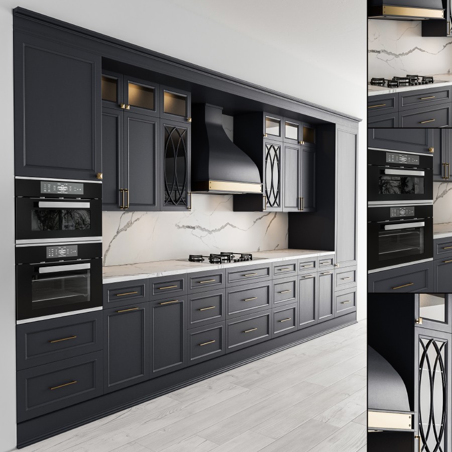 Kitchen Neoclassic - Dark Gray Set 22 - 3D Model for VRay, Corona