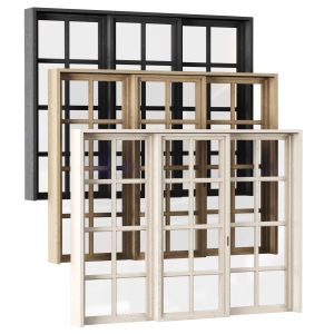 Rectangle Wooden Windows With Door_v2