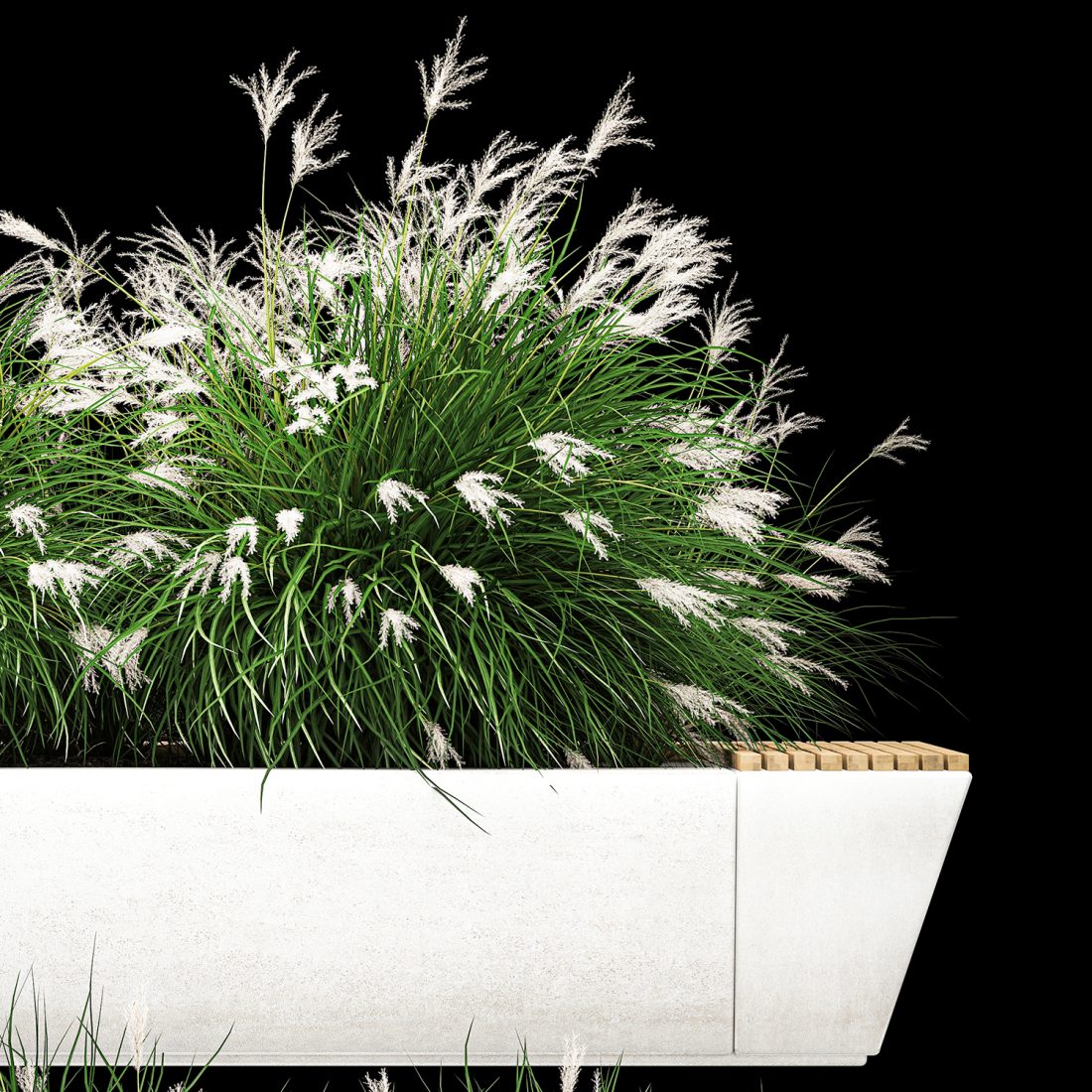 Flowerbed Bench With Bushes Feather Grass - 3D Model for VRay