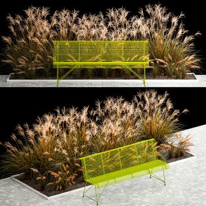 Flowerbed Bench With Bushes Feather Grass 3