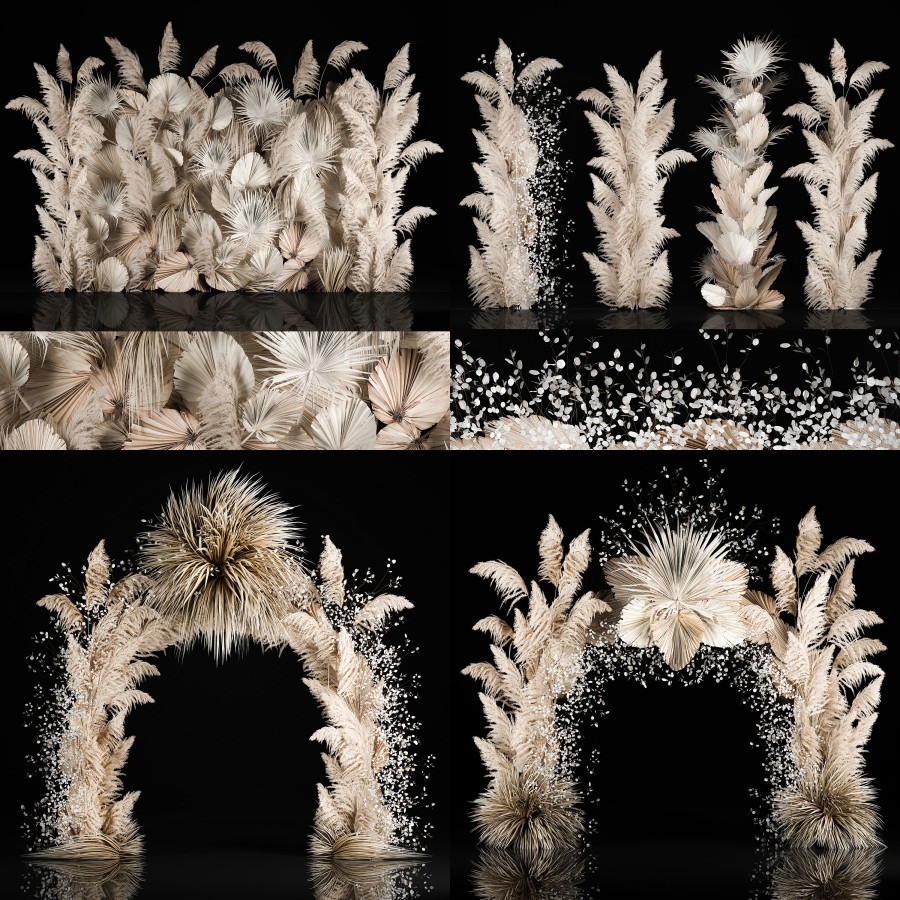 Wedding Arch Made Of Dried Flowers Pampas Grass - 3D Model for VRay
