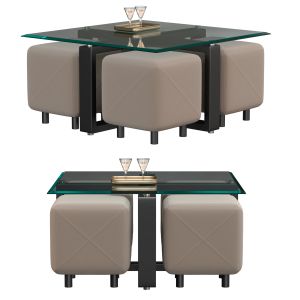 Coffee Table With Beveled Glass Top And Black Meta