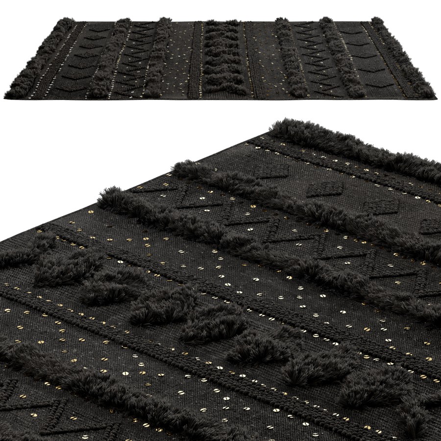 Raised Pattern Rugs Nuloom Black Wool Raised Geometric Shag Rug 3D Model for VRay | CGMood