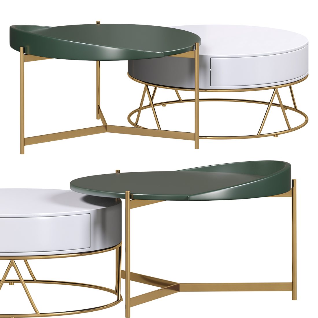 Round Nesting Coffee Table White Green 11935 By Ho - 3D Model for Corona