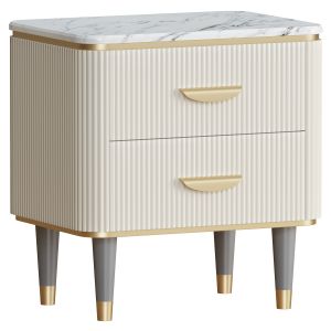 White Nightstand 2 Drawers Faux Marble