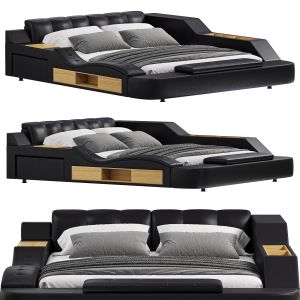 Black Smart Bed King Size Tufted Platform Bed