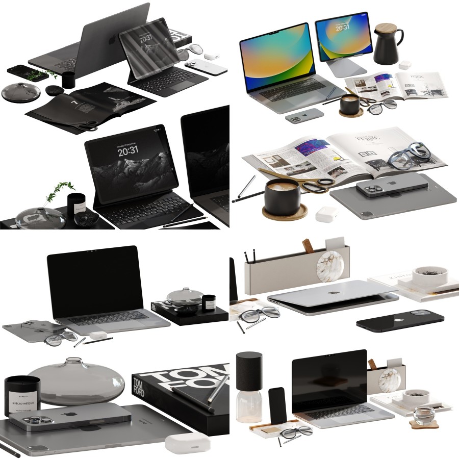 Decorative Set For Desktop - 3D Model for VRay, Corona