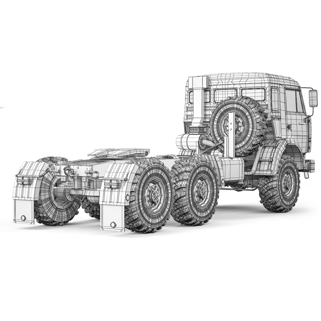 Modello Kamaz Kama3-44108 6x4 Trattore Stradale Militare Con Rimorchio – Scala 1/43 Diecast