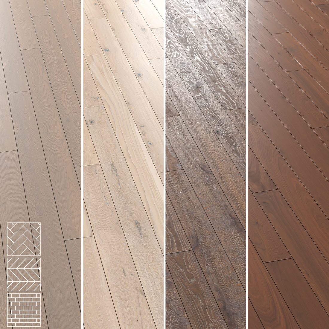 Boen Oak & Walnut Parquet Floor Geometry 4K Material for VRay, Corona ...