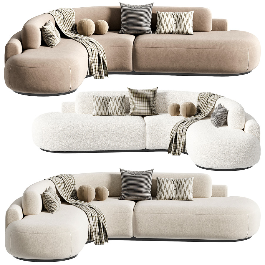 【週末セール】【3Dアート】KOMPOSITION 607 Nicosia Grey Curved Three Seater Sofa 3D Model for Corona | CGMood
