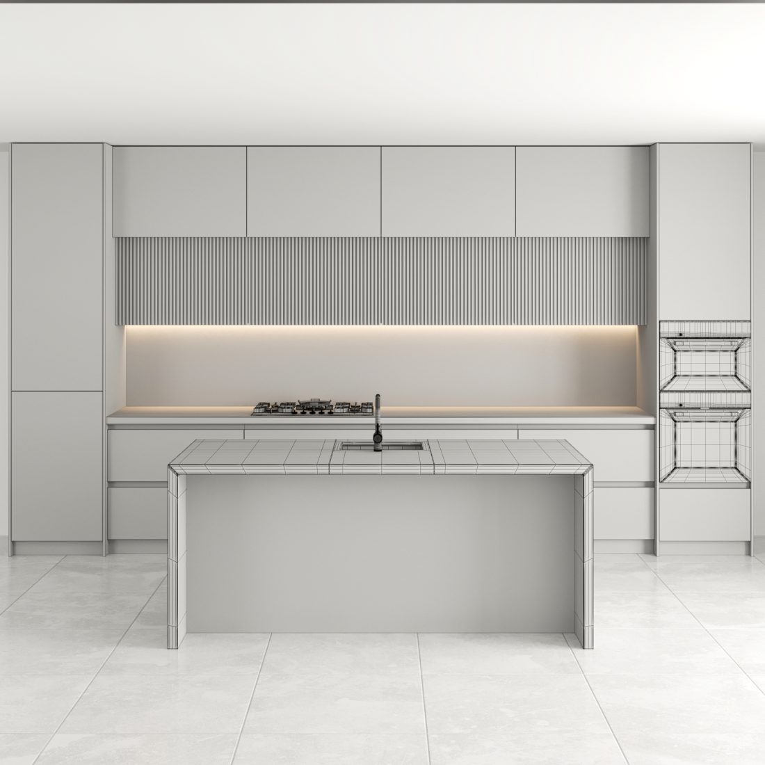 Modern Kitchen 01 - 3D Model for VRay, Corona