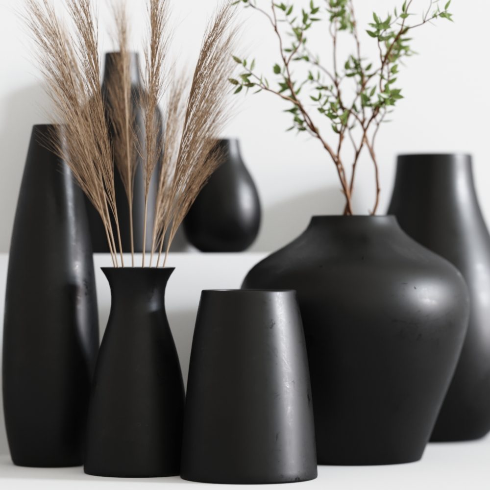 Black Vases Decor Set - 3D Model for VRay, Corona