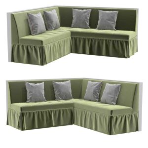 Custom Made Green Velvet Corner Sofa With Skirting