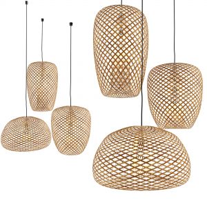 Set Of 3 Bamboo Lantern Pendant Lamp