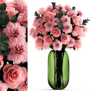 Bouquet Of Pink Flowers In A Vase For Decor 148