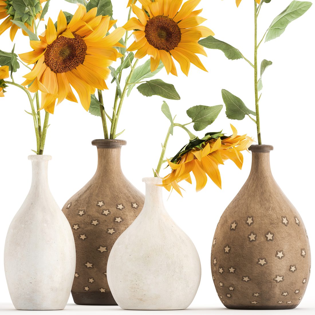 Flower Bouquet Of Sunflowers In A Clay Vase 132 - 3D Model for VRay