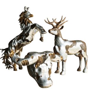 Set Of Decorative Figurines Of Animals With Wood A