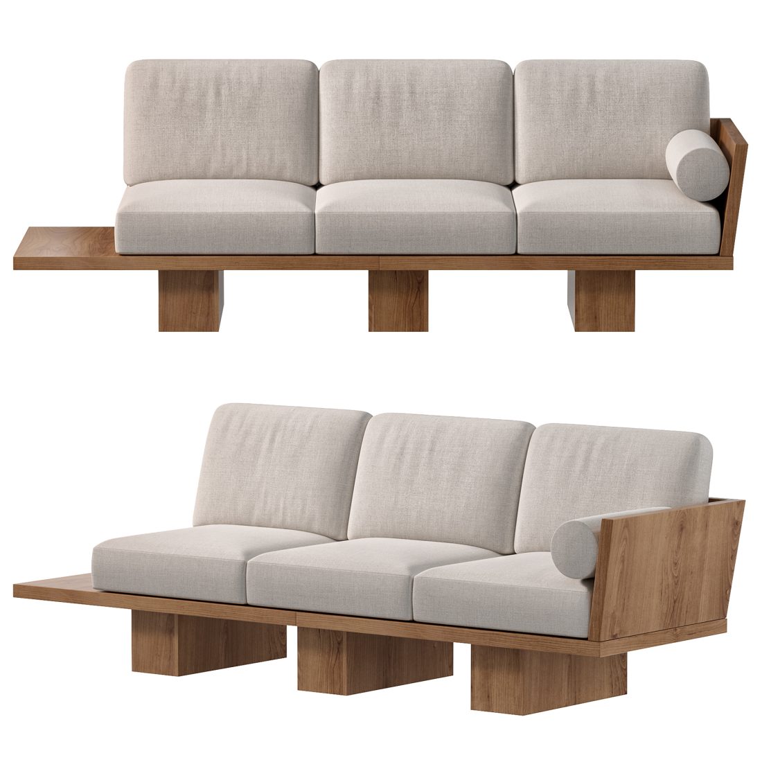 Walnut Modern Solid Wood Living Room Sofa By Homar - 3D Model for Corona