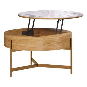 Round Lifttop Wood Stone Coffee Table By Homary