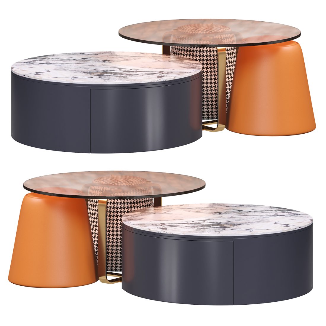 4piece Round Swivel Coffee Table By Homary - 3D Model for Corona