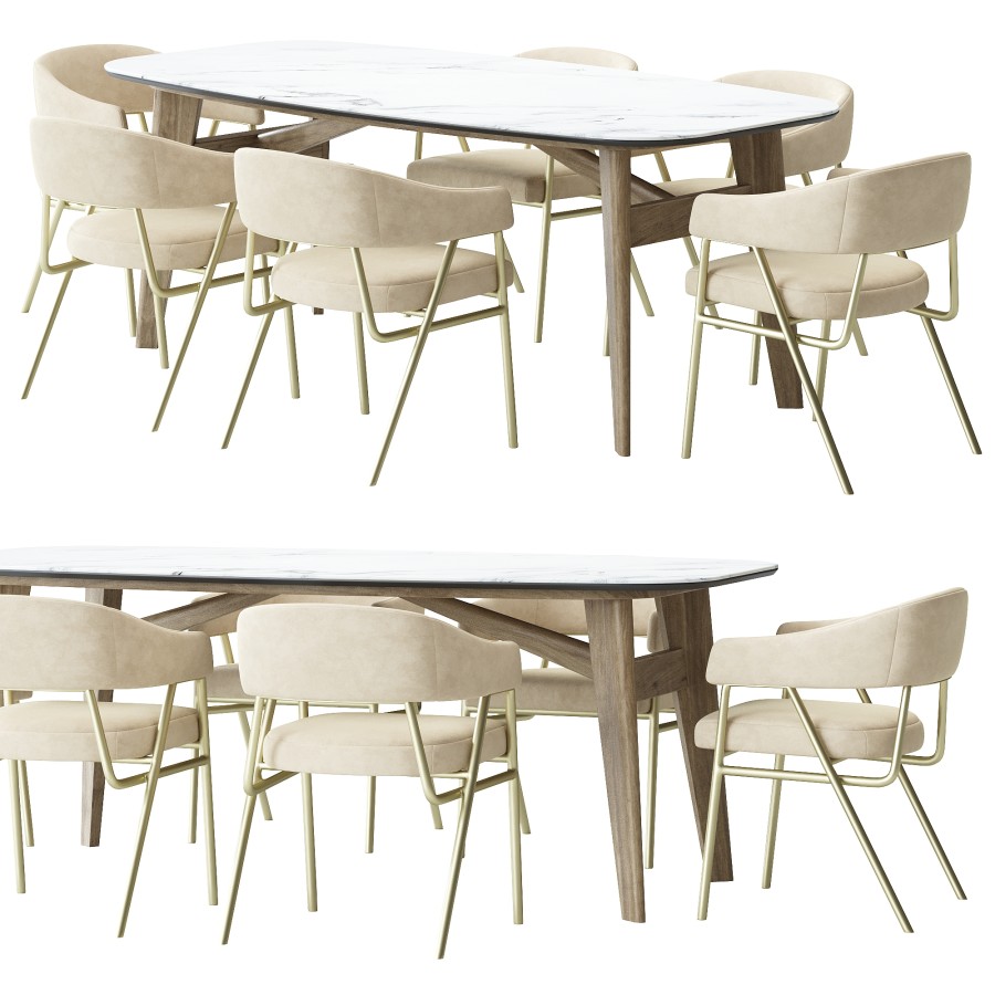 Wire Frame Dining Arm Chair And Abrey Table 3D Model for Corona | CGMood