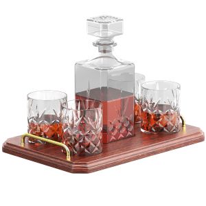 Tray Of Carafe Whisky Wine With Glasses